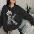アルファベットtシャツ イニシャル文字 K & King Queen 王冠 レディーススウェットシャツ 彼女への贈り物