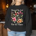 85歳 神様の祝福 かわいい庭の花 85歳の誕生日 長袖tシャツ レディーススウェットシャツ 面白い贈り物
