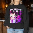 キッズ 4歳の誕生日、4歳の女の子、子猫、番号4 レディーススウェットシャツ 面白い贈り物