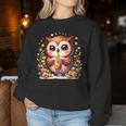 フクロウ ドリンク ボバ ティー ボヘミアン 羽 女の子 花 ニューエイジ レディーススウェットシャツ 面白い贈り物