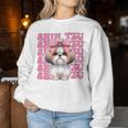 コケット 弓 シーズー 女の子 犬 ママ 母の日 ピンク レディーススウェットシャツ 面白い贈り物
