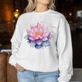 蓮の花 ユリパッド、自然、花、ビューティーアート レディーススウェットシャツ 面白い贈り物