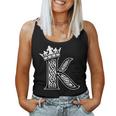 アルファベットtシャツ イニシャル文字 K & King Queen 王冠 レディースタンクトップ