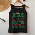Jesus Was The First Scarecrow Ugly Sweater Christmas Parody Women Tank Top Personalized Gifts