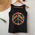 Love Peace Flower Power レトロ ヒッピー フローラル ピースマーク レディースタンクトップ 面白い贈り物