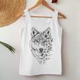 ウルフ フローラル ヴィンテージ 花 オオカミの顔 オオカミの恋人 レディースタンクトップ 面白い贈り物