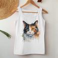 クールな水彩 三毛猫顔 三毛猫 お母さん 猫 お父さん レディースタンクトップ 面白い贈り物