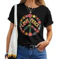 Love Peace Flower Power レトロ ヒッピー フローラル ピースマーク レディースTシャツ