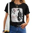 Samurai Giraffe Ninja Budo Japan Worrior Cherry Blosson レディースTシャツ