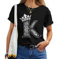 アルファベットtシャツ イニシャル文字 K & King Queen 王冠 レディースTシャツ