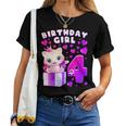 キッズ 4歳の誕生日、4歳の女の子、子猫、番号4 レディースTシャツ