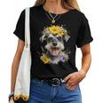 シュナウザー ママ 犬好き 母の日 レトロ 花 レディースTシャツ