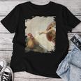 Creation Of Chicken Adam クラシック ミケランジェロ ニワトリ ファニー レディースTシャツ 面白い贈り物