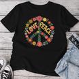 Love Peace Flower Power レトロ ヒッピー フローラル ピースマーク レディースTシャツ 面白い贈り物