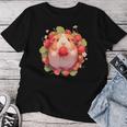 いちご モルモット 水彩 花柄 かわいい モルモット レディースTシャツ 面白い贈り物