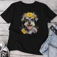 シュナウザー ママ 犬好き 母の日 レトロ 花 レディースTシャツ 面白い贈り物
