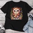 フクロウ ドリンク ボバ ティー ボヘミアン 羽 女の子 花 ニューエイジ レディースTシャツ 面白い贈り物