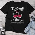 傘寿祝い ワイン好き 酒好き 父 母 男性 女性 80歳お祝いintage Aged To Perfection レディースTシャツ 面白い贈り物