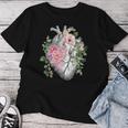 花の解剖学 人間の心とバラ、ボタニカルハート レディースTシャツ 面白い贈り物