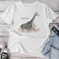 Giraffe キリン イラスト おしゃれ かっこいい キリンの絵 リアル 熱帯の花 野生生物 キリン好き レディースTシャツ 面白い贈り物