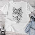 ウルフ フローラル ヴィンテージ 花 オオカミの顔 オオカミの恋人 レディースTシャツ 面白い贈り物