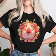 いちご モルモット 水彩 花柄 かわいい モルモット レディースTシャツ 彼女への贈り物