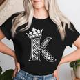 アルファベットtシャツ イニシャル文字 K & King Queen 王冠 レディースTシャツ 彼女への贈り物