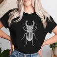 クワガタ愛好家と昆虫学者のためのヴィンテージ昆虫アート クールなクワガタ Cooltag Beetle レディースTシャツ 彼女への贈り物