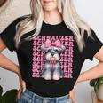 コケット リボン シュナウザー 女の子 犬 ママ 母の日 ピンク レディースTシャツ 彼女への贈り物