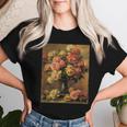ピエール・オーギュスト・ルノワール作「花瓶の中のバラ」 ガーデンフラワー レディースTシャツ 彼女への贈り物