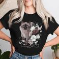 花とシャム猫、ヴィンテージ感、花柄シャム猫 レディースTシャツ 彼女への贈り物