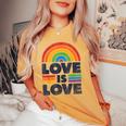 Lgbtq Love Is Love Gay Pride Lgbt Ally Rainbow Flagintage レディースオーバーサイズコンフォートTシャツ Mustard