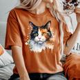 クールな水彩 三毛猫顔 三毛猫 お母さん 猫 お父さん レディースオーバーサイズコンフォートTシャツ Yam