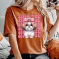 コケット 弓 シーズー 女の子 犬 ママ 母の日 ピンク レディースオーバーサイズコンフォートTシャツ Yam