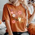 柴犬 梅の花 和柄 かわいいイラスト 犬好き お花見 レディースオーバーサイズコンフォートTシャツ Yam