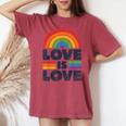 Lgbtq Love Is Love Gay Pride Lgbt Ally Rainbow Flagintage レディースオーバーサイズコンフォートTシャツ Crimson