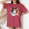 クールな水彩 三毛猫顔 三毛猫 お母さん 猫 お父さん レディースオーバーサイズコンフォートTシャツ Crimson