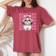コケット 弓 シーズー 女の子 犬 ママ 母の日 ピンク レディースオーバーサイズコンフォートTシャツ Crimson