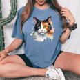 クールな水彩 三毛猫顔 三毛猫 お母さん 猫 お父さん レディースオーバーサイズコンフォートTシャツ Blue Jean