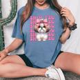 コケット 弓 シーズー 女の子 犬 ママ 母の日 ピンク レディースオーバーサイズコンフォートTシャツ Blue Jean