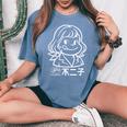 不二子 ペコちゃん レトロガール Fujiko Japanese Cuteintage Girl レディースオーバーサイズコンフォートTシャツ Blue Jean