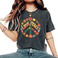 Love Peace Flower Power レトロ ヒッピー フローラル ピースマーク レディースオーバーサイズコンフォートTシャツ Pepper
