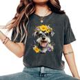 シュナウザー ママ 犬好き 母の日 レトロ 花 レディースオーバーサイズコンフォートTシャツ Pepper