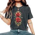 赤いバラ 花 ボタニスト 庭の花 赤いバラ 長袖tシャツ レディースオーバーサイズコンフォートTシャツ Pepper