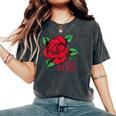 赤いバラとi'm A Wild Roseの花のデザイン レディースオーバーサイズコンフォートTシャツ Pepper