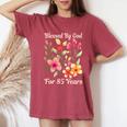 85歳 神様の祝福 かわいい庭の花 85歳の誕生日 長袖tシャツ レディースオーバーサイズコンフォートTシャツ Crimson