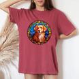 Novacotia Duck Tolling Retriever Toller Dog ステンドグラス レディースオーバーサイズコンフォートTシャツ Crimson