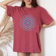 カバラの木と生命の神聖な幾何学の花 レディースオーバーサイズコンフォートTシャツ Crimson