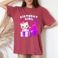 キッズ 4歳の誕生日、4歳の女の子、子猫、番号4 レディースオーバーサイズコンフォートTシャツ Crimson
