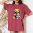 シュナウザー ママ 犬好き 母の日 レトロ 花 レディースオーバーサイズコンフォートTシャツ Crimson